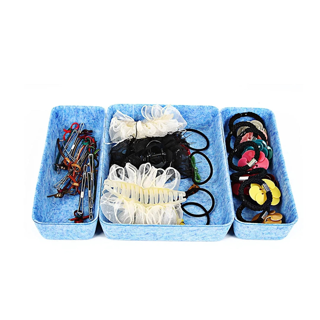 3-Piece Felt Drawer Tray Set – Rectangle Organizers Great Happy IN Sky Blue 