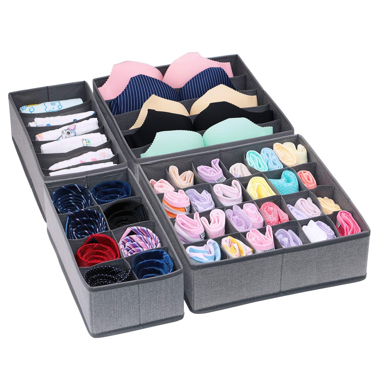 4-Pack Foldable Drawer Organizers – Socks, Bras, Ties & Scarves Great Happy IN 