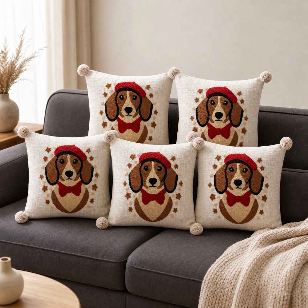 French Dog Artisan Embroidered Cushion Covers 16 × 16