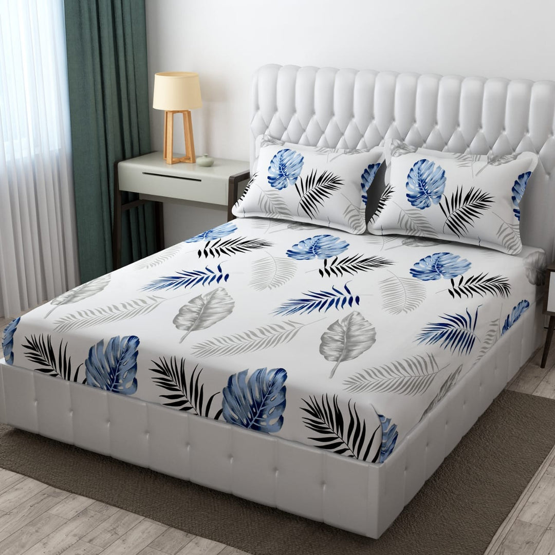 Cotton Elastic Fitted Bedsheet - Fits with any Beds & Mattresses Great Happy IN Galaxy Leaf DOUBLE BED 