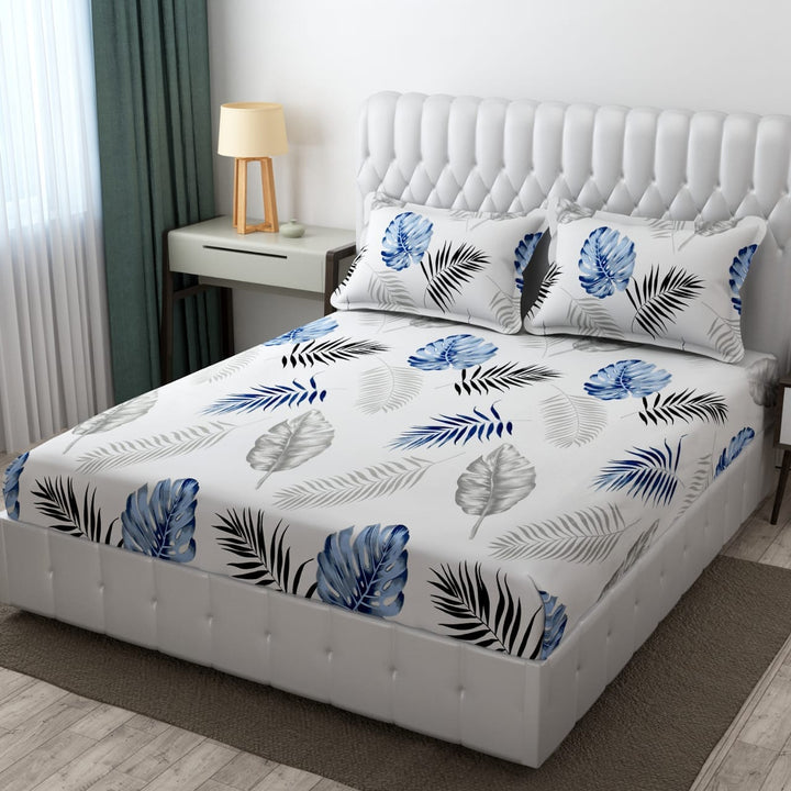 Cotton Elastic Fitted Bedsheet - Fits with any Beds & Mattresses Great Happy IN Galaxy Leaf DOUBLE BED 