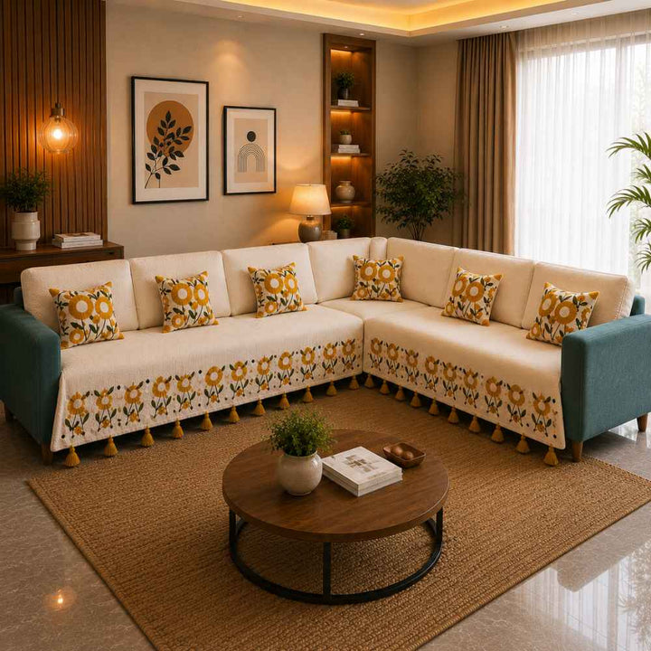 Genda Tufted Jute Look Cotton Sofa Cover jute sofa cover Great Happy IN 3+2(L SHAPE) 