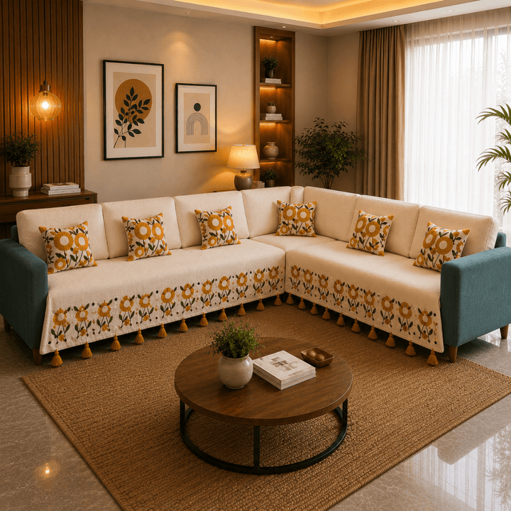 Jute Cotton Sofa Cover jute sofa cover Great Happy IN Genda Tufted 3+3(L SHAPE) 