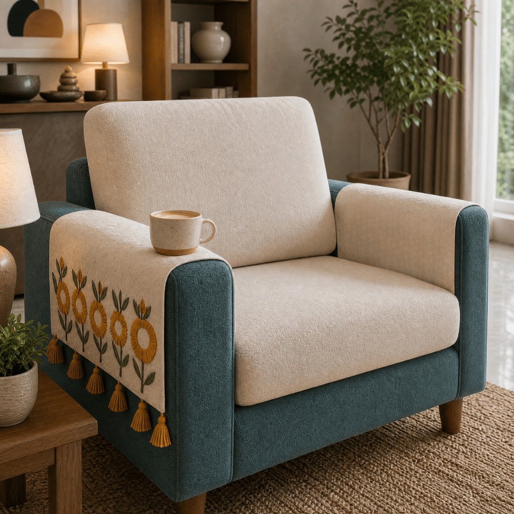 Jute Cotton Sofa Cover jute sofa cover Great Happy IN Genda Tufted Hand Rest Cover - 2 PCS 