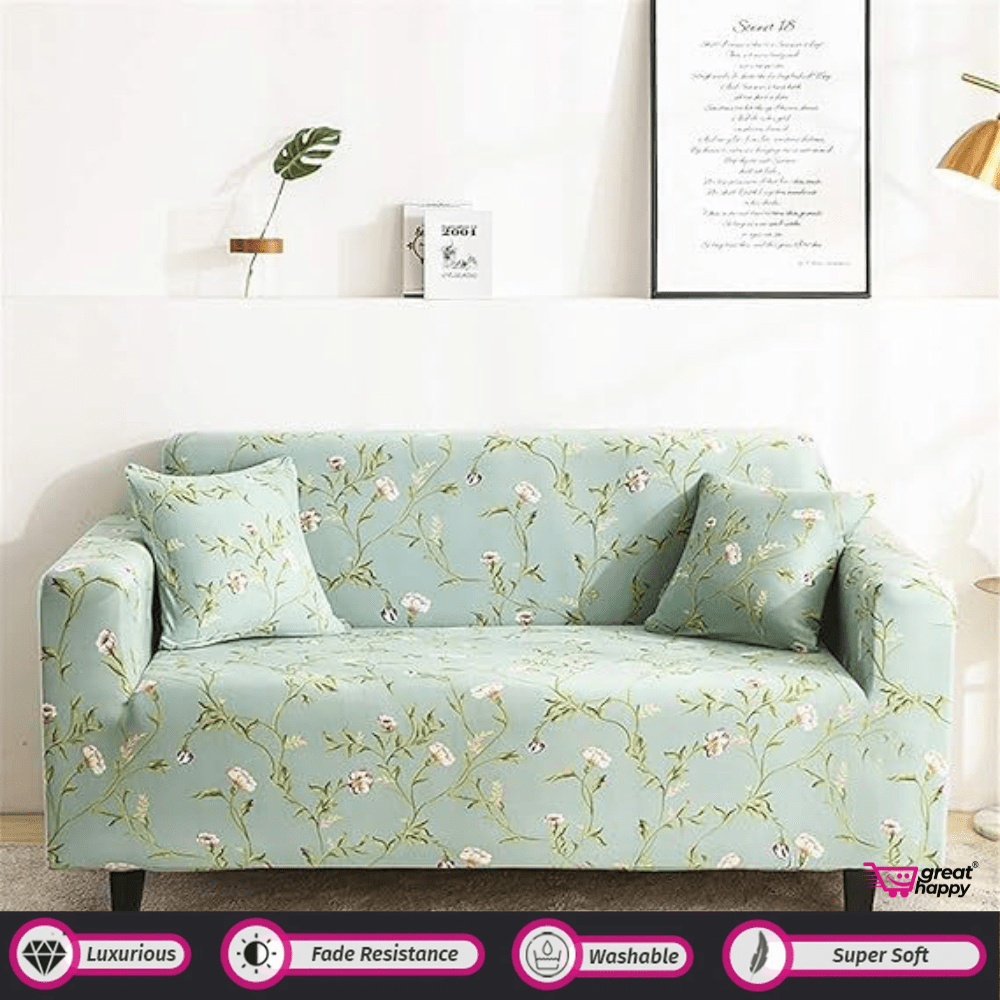 Elastic Fitted Printed Sofa Cover - Stretchable & Premium Quality Great Happy IN Single Seater(90-145cm) - ₹1599 Green Autumn Sofa Cover 
