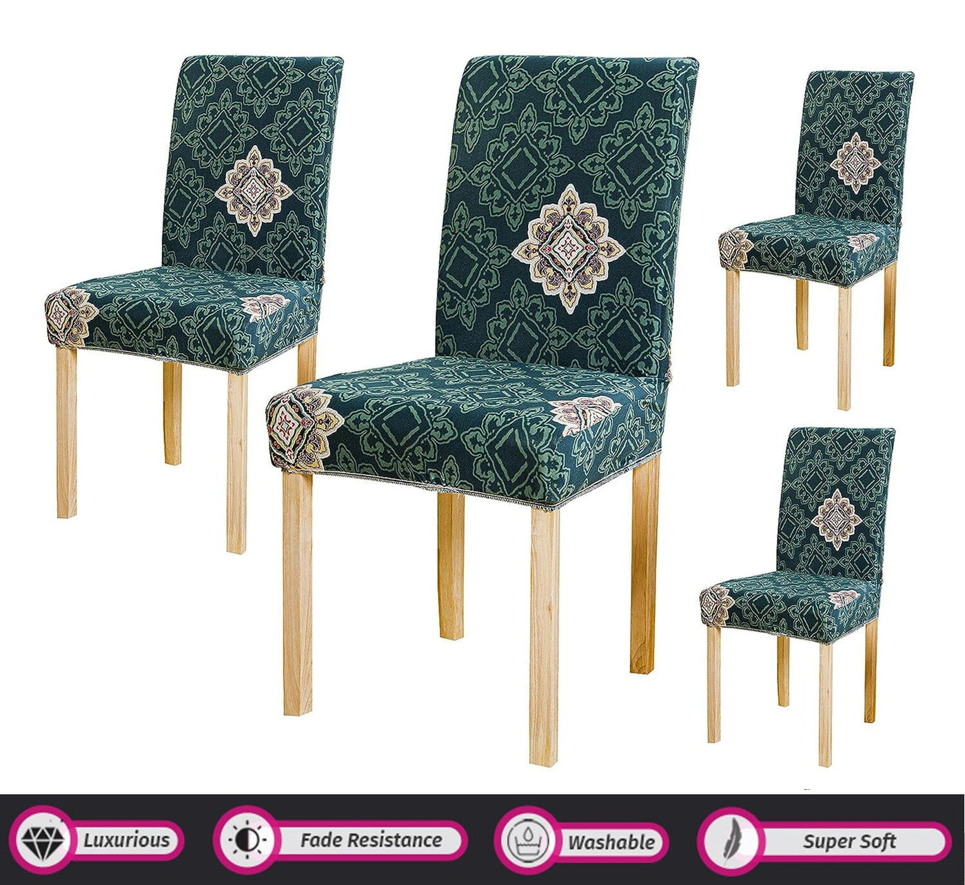 Premium Chair Cover - Stretchable & Elastic Fitted Great Happy IN Green Brocade 2 PCS - ₹799 