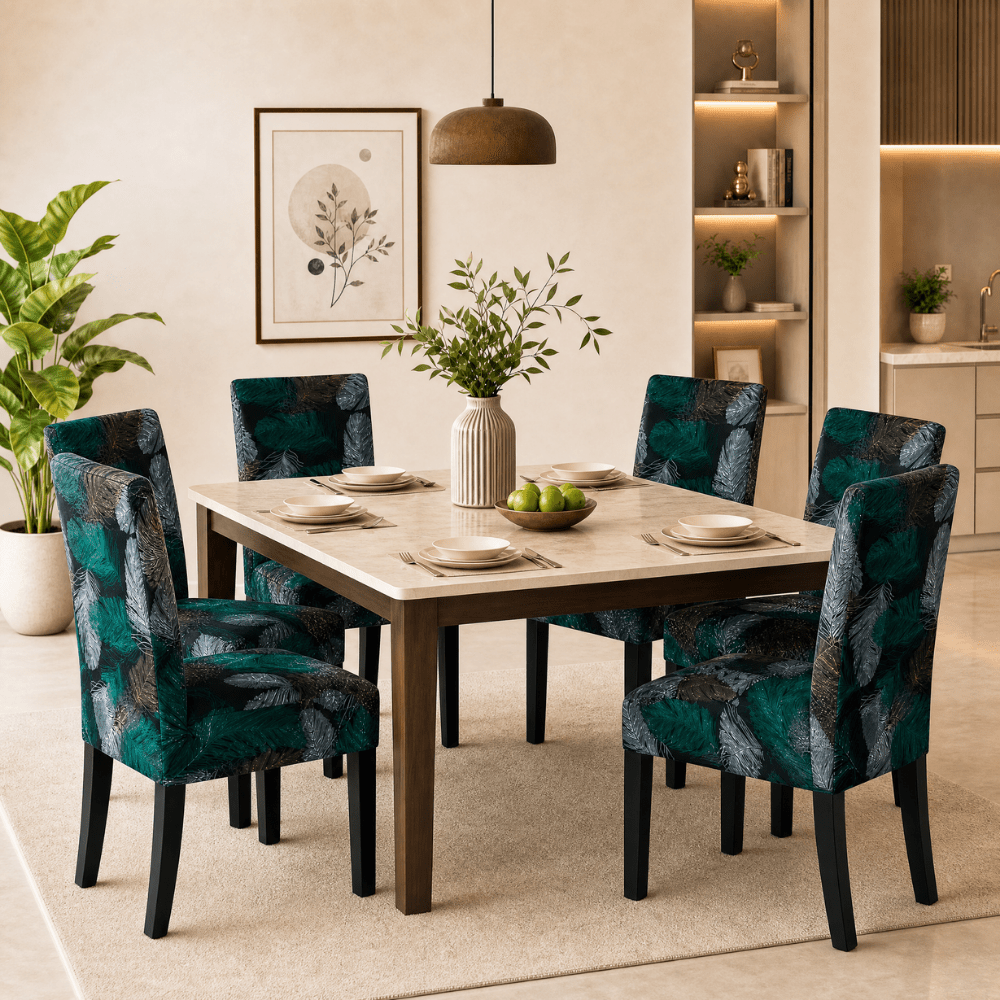 Premium Chair Cover - Stretchable & Elastic Fitted Great Happy IN Green Fern 6 PCS (₹285 per pcs) 