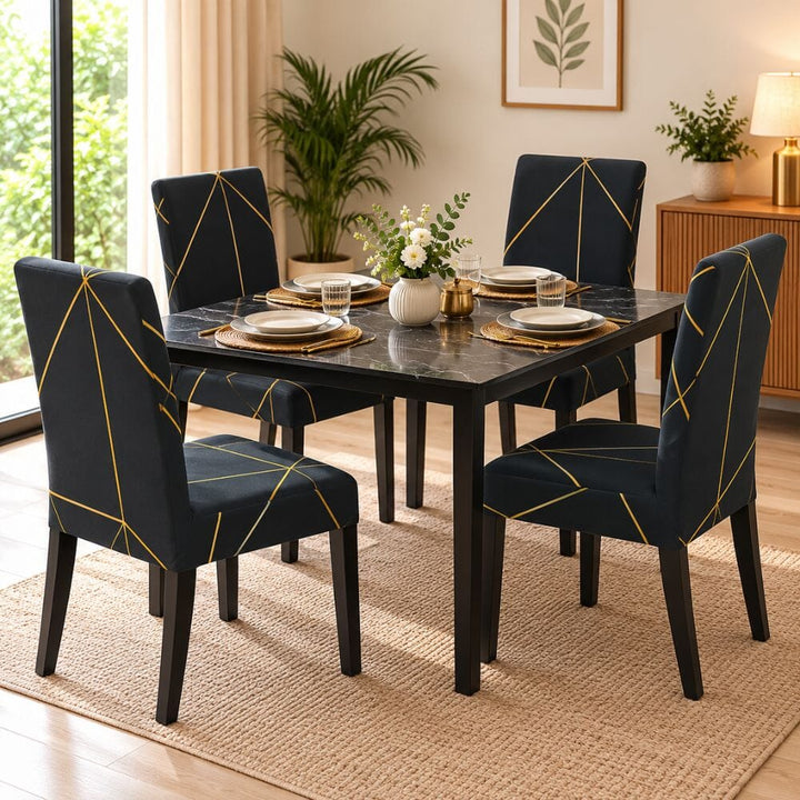 Premium Chair Cover - Stretchable & Elastic Fitted printed chair covers Great Happy IN Green Gold Prism 4 PCS (₹325 per pcs) 