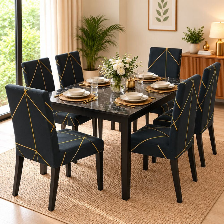 Premium Chair Cover - Stretchable & Elastic Fitted printed chair covers Great Happy IN Green Gold Prism 6 PCS (₹285 per pcs) 