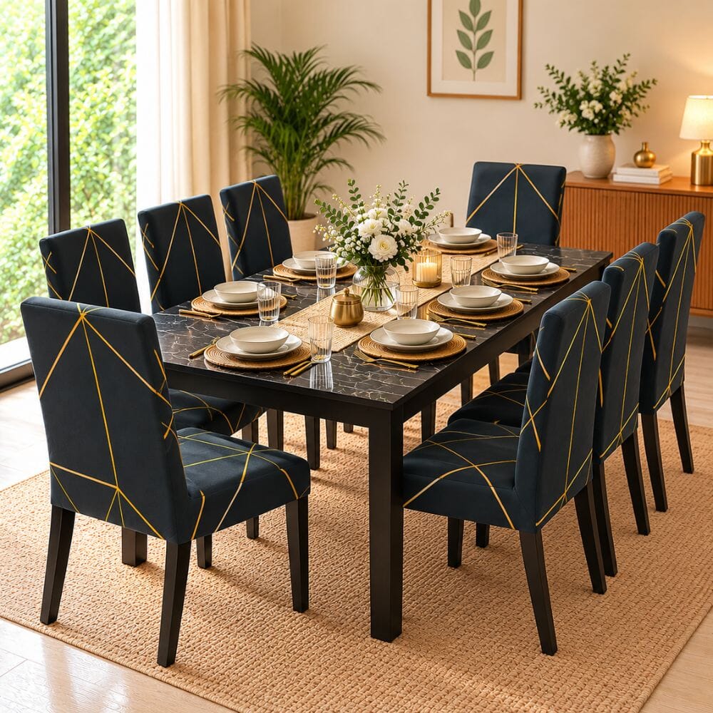 Green Gold Prism Premium Chair Cover - Stretchable & Elastic Fitted printed chair covers Great Happy IN 