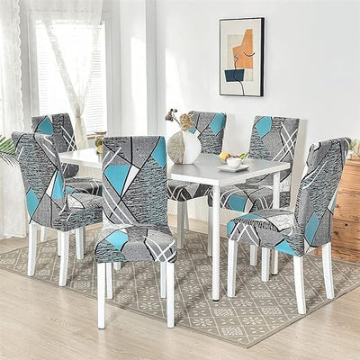 Premium Chair Cover - Stretchable & Elastic Fitted Great Happy IN Grey Blue Prism 4 PCS - ₹1299 