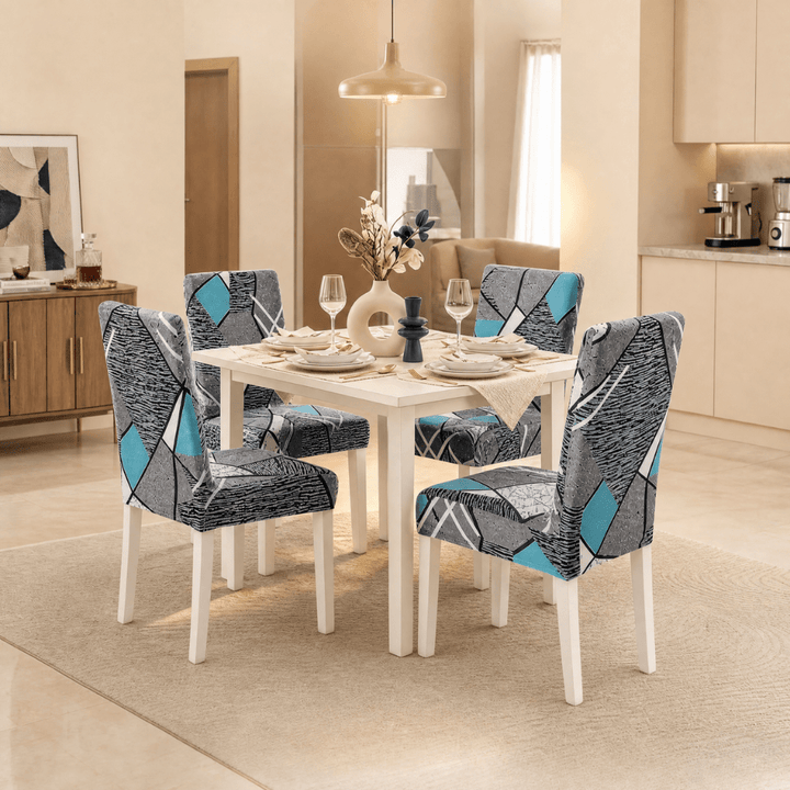 Premium Chair Cover - Stretchable & Elastic Fitted Great Happy IN Grey Blue Prism 4 PCS (₹325 per pcs) 