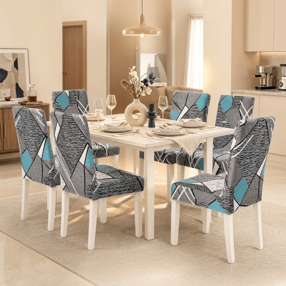 Grey Blue Prism Premium Chair Cover - Stretchable & Elastic Fitted Great Happy IN 6 PCS - ₹1699 
