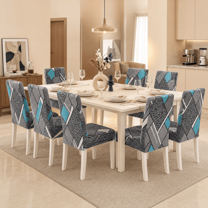 Premium Chair Cover - Stretchable & Elastic Fitted Great Happy IN Grey Blue Prism 8 PCS (₹262 per pcs) 