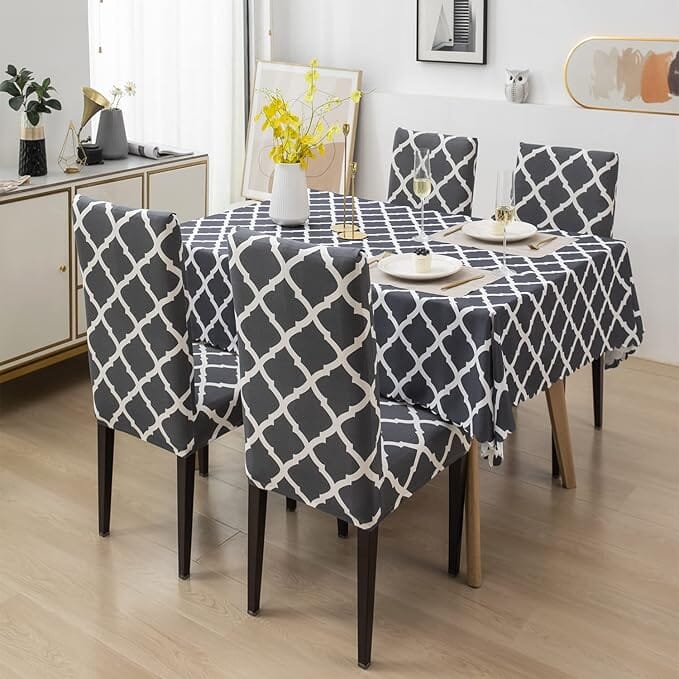 Premium Dining Table & Chair Cover Combo Great Happy IN 4 PCS - ₹1599 Grey Diamond 