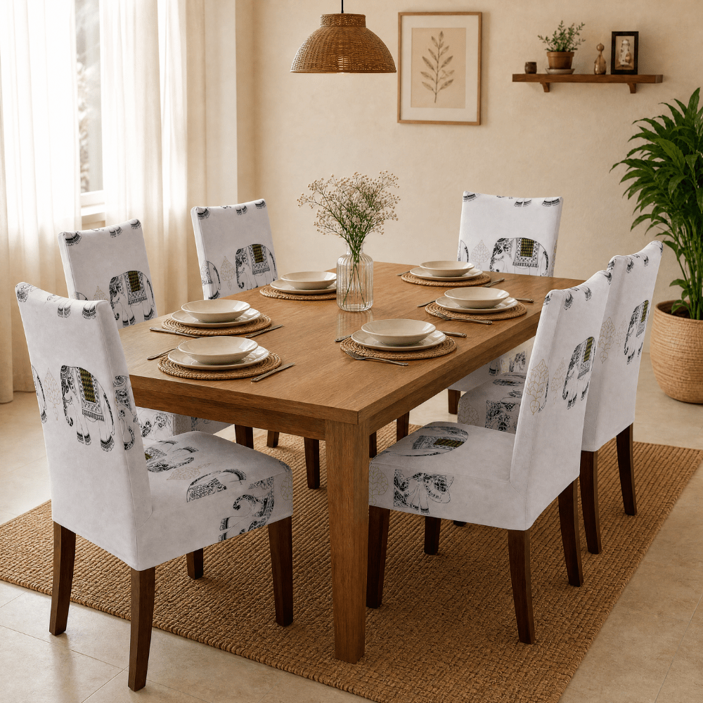 Grey Elephant Premium Chair Cover - Stretchable & Elastic Fitted Great Happy IN 6 PCS - ₹1699 