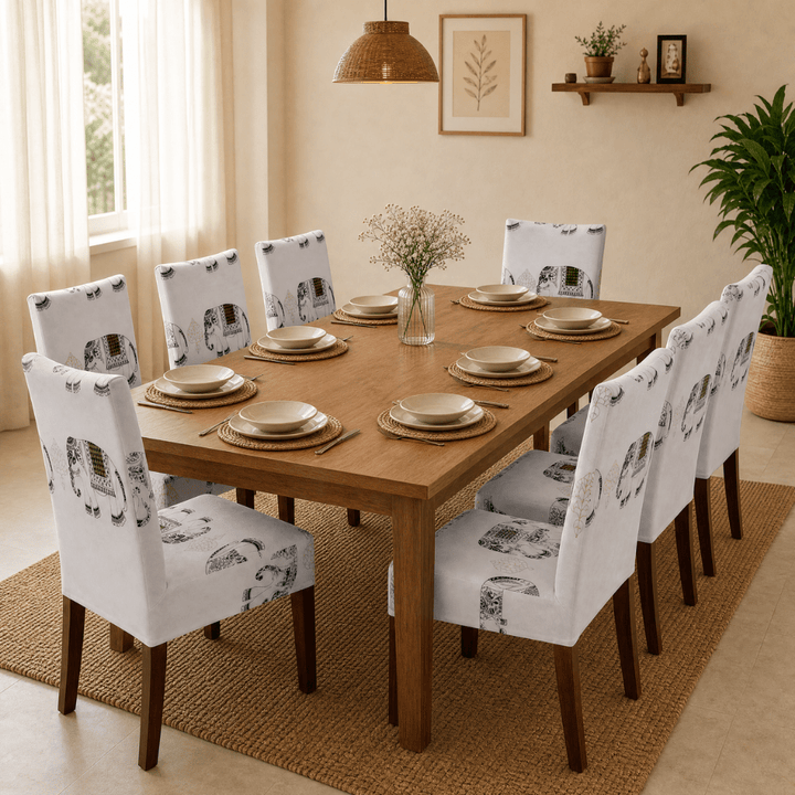 Premium Chair Cover - Stretchable & Elastic Fitted Great Happy IN Grey Elephant 8 PCS (₹262 per pcs) 