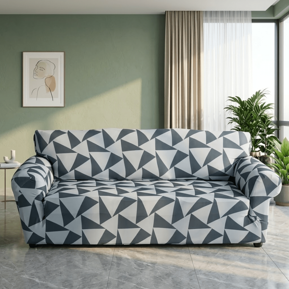 Grey Nilgiri Elastic Fitted Printed Sofa Cover - Stretchable & Premium Quality