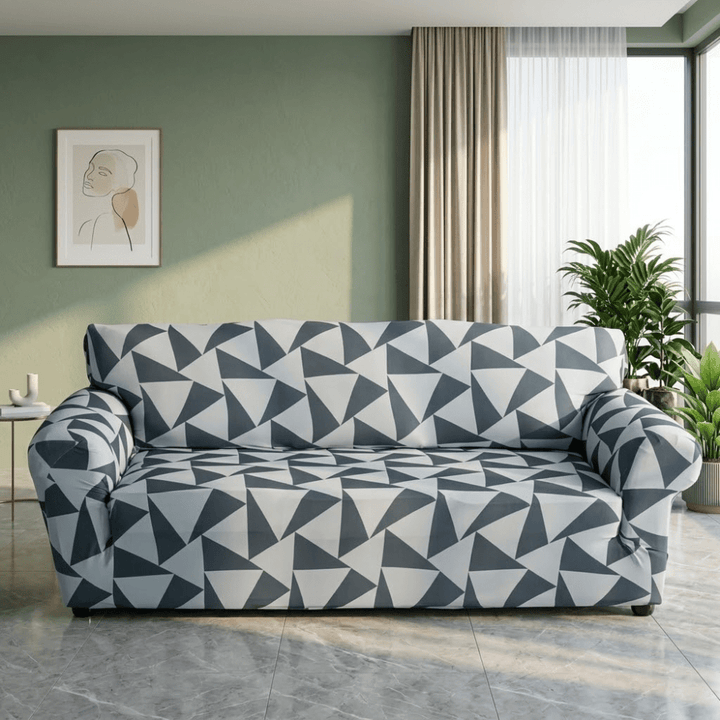 Grey Nilgiri Elastic Fitted Printed Sofa Cover - Stretchable & Premium Quality