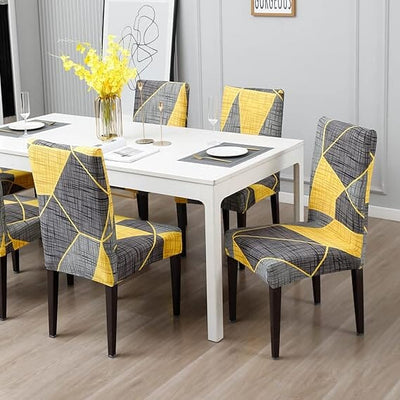 Premium Chair Cover - Stretchable & Elastic Fitted Great Happy IN Yellow Grey Prism 2 PCS - ₹799 