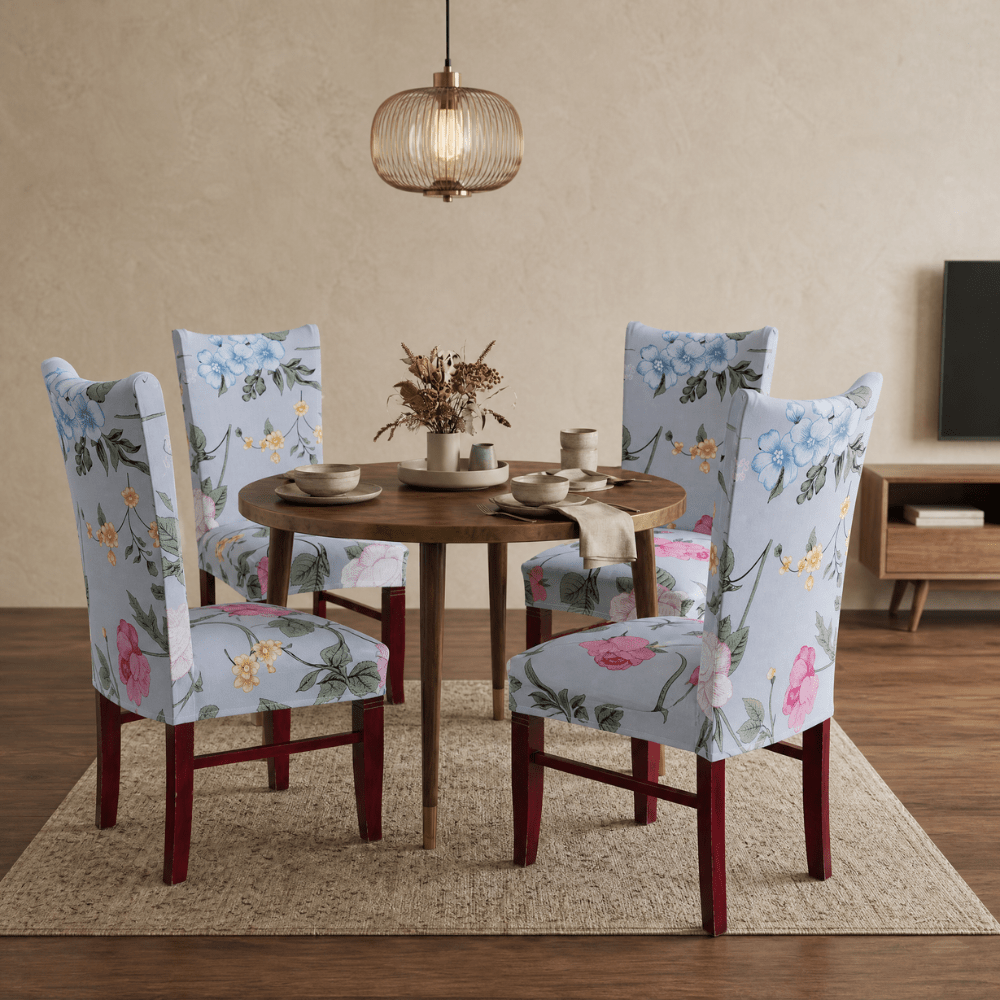 Premium Chair Cover - Stretchable & Elastic Fitted Great Happy IN Grey Rose 4 PCS (₹325 per pcs) 