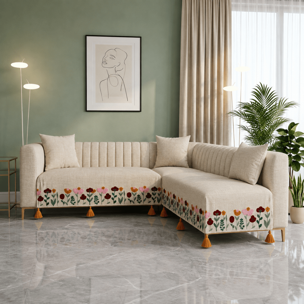 Jute Cotton Sofa Cover jute sofa cover Great Happy IN Gulistan 2+2(L SHAPE) 