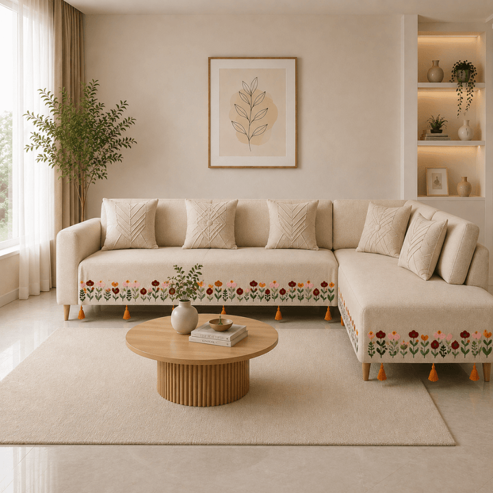 Jute Cotton Sofa Cover jute sofa cover Great Happy IN Gulistan 3+2(L SHAPE) 