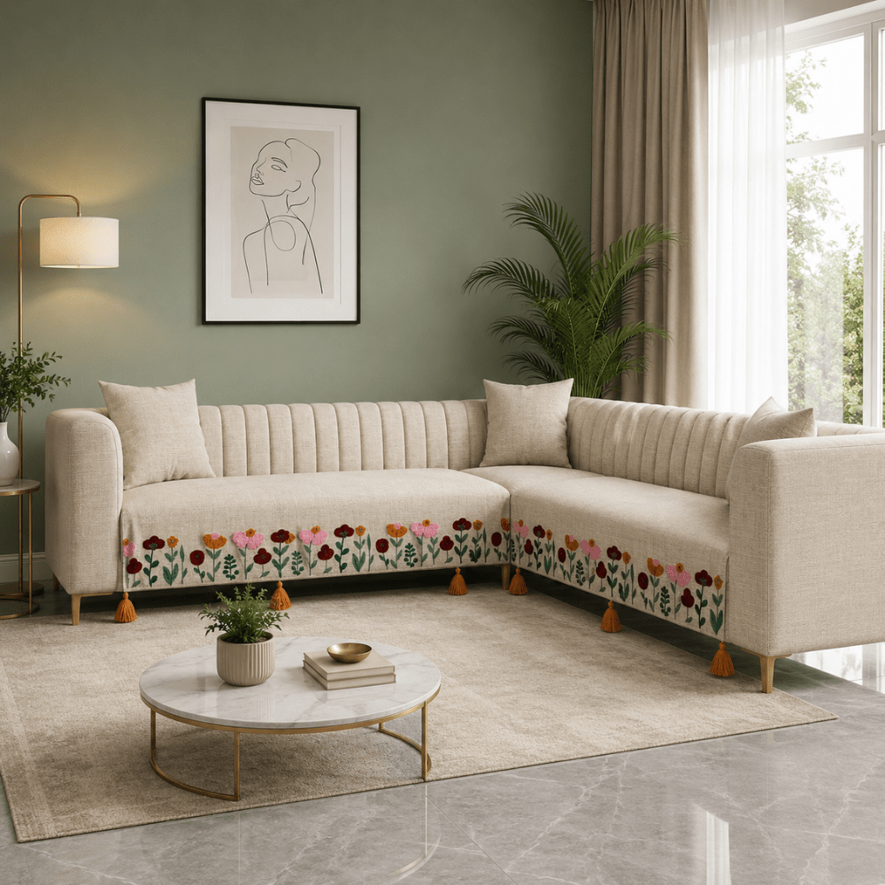 Jute Cotton Sofa Cover jute sofa cover Great Happy IN Gulistan 3+3(L SHAPE) 