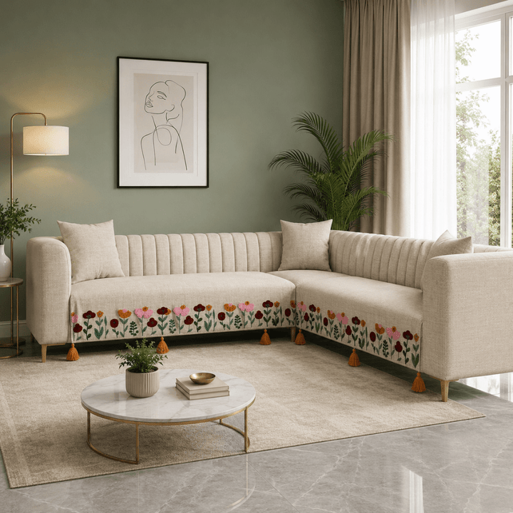 Jute Cotton Sofa Cover jute sofa cover Great Happy IN Gulistan 3+3(L SHAPE) 