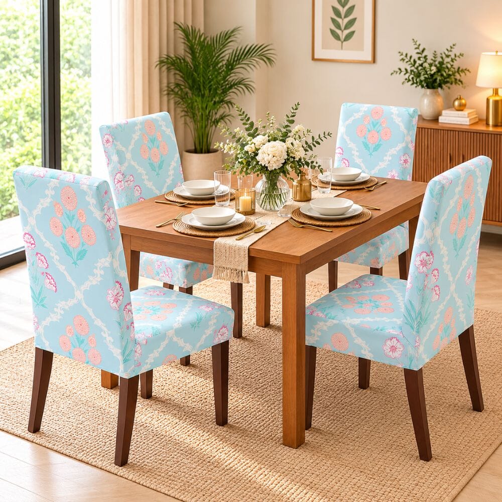 Gulshan Sky Premium Chair Cover - Stretchable & Elastic Fitted printed chair covers Great Happy IN 4 PCS (₹325 per pcs) 