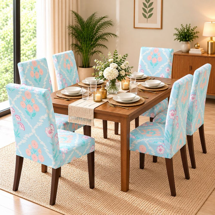 Gulshan Sky Premium Chair Cover - Stretchable & Elastic Fitted printed chair covers Great Happy IN 6 PCS (₹285 per pcs) 