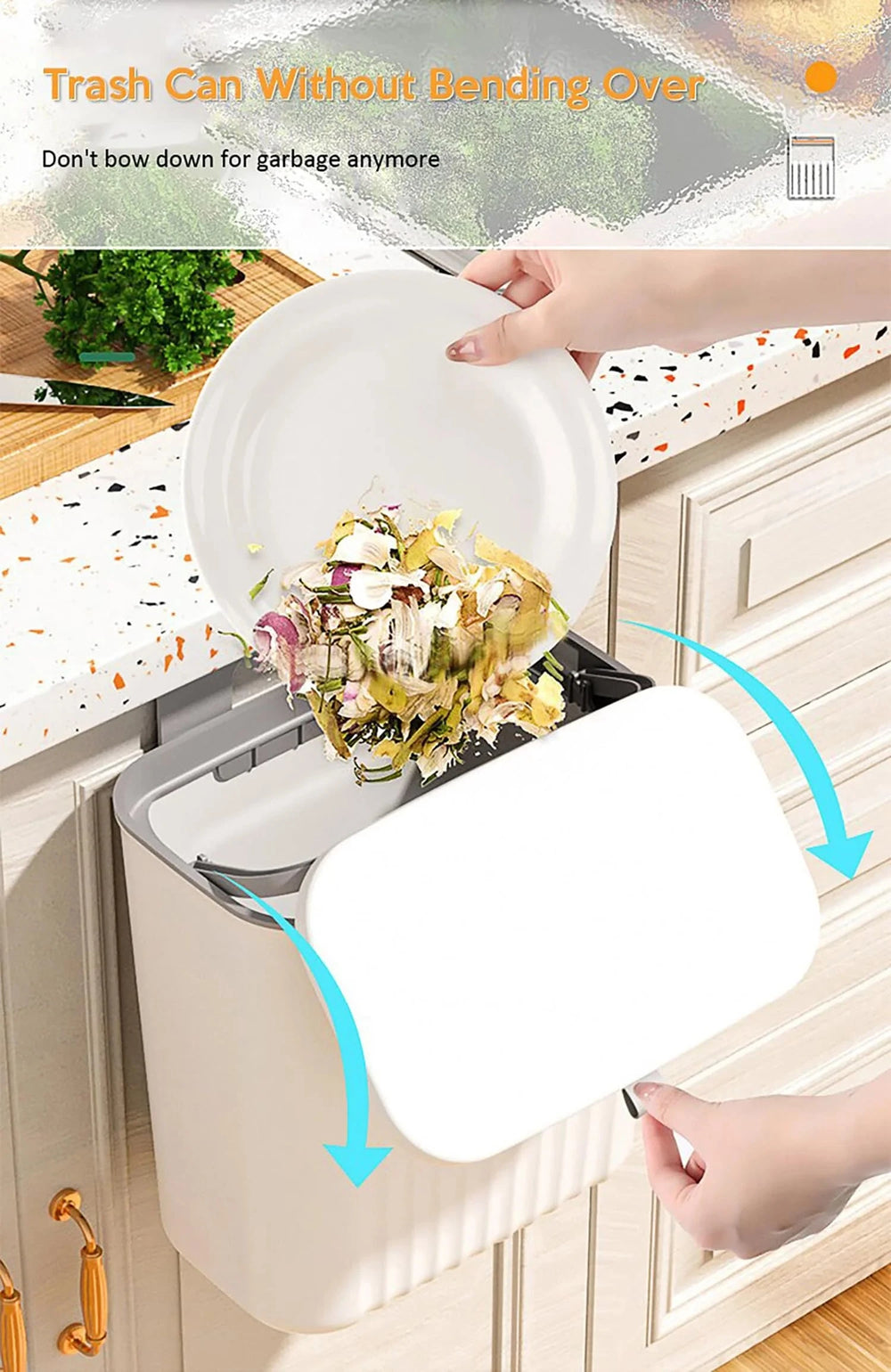 7 L Hanging Kitchen Trash Can with Lid Great Happy IN 