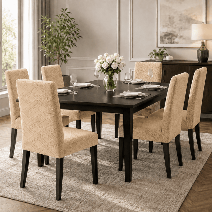 Heritage Jacquard Chair Cover- Stretchable & Elastic Fitted jacquard chair cover Great Happy IN Heritage Beige 4 PCS (₹450 per pcs) 