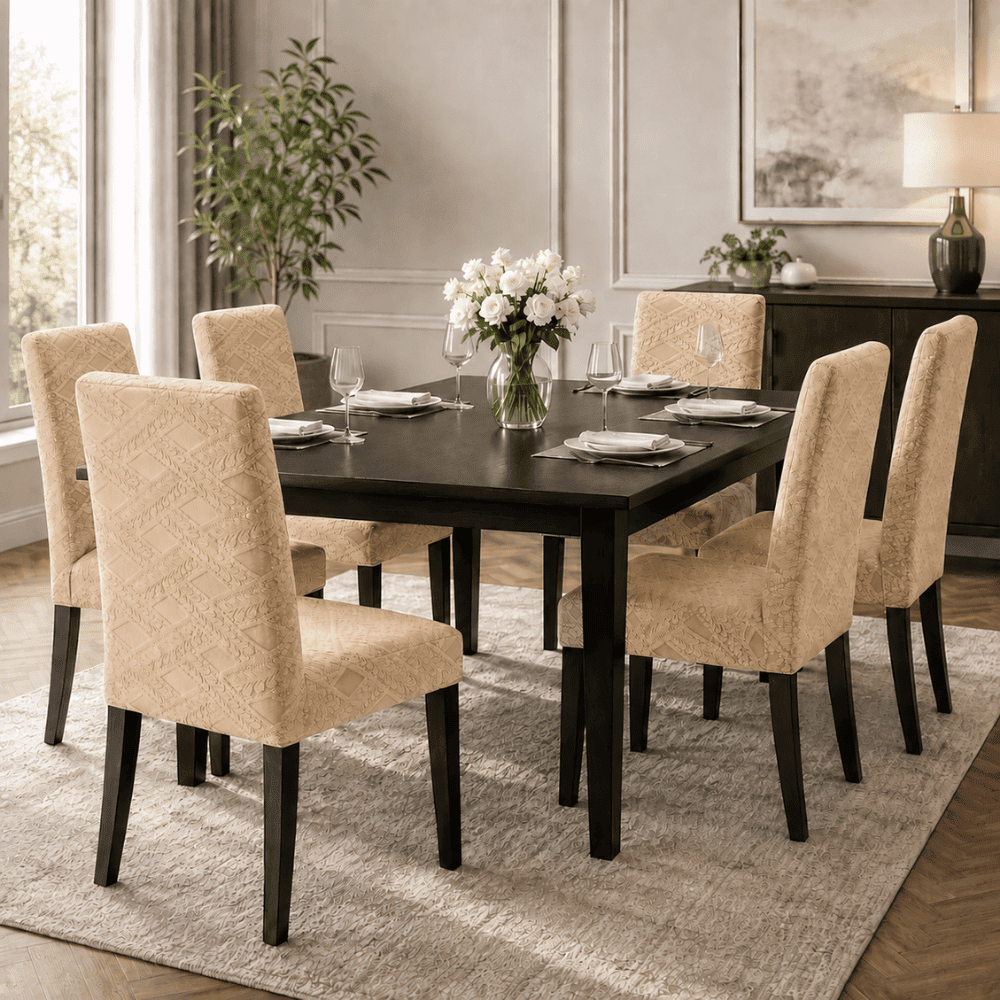 Premium Stretchable Chair Cover jacquard chair cover Great Happy IN Heritage Beige 4 PCS (₹450 per pcs) 