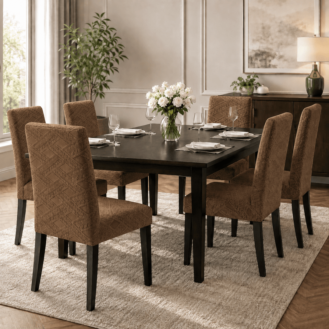 Heritage Jacquard Chair Cover- Stretchable & Elastic Fitted jacquard chair cover Great Happy IN Heritage Brown 4 PCS (₹450 per pcs) 
