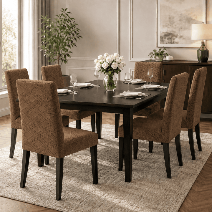 Premium Stretchable Chair Cover jacquard chair cover Great Happy IN Heritage Brown 4 PCS (₹450 per pcs) 