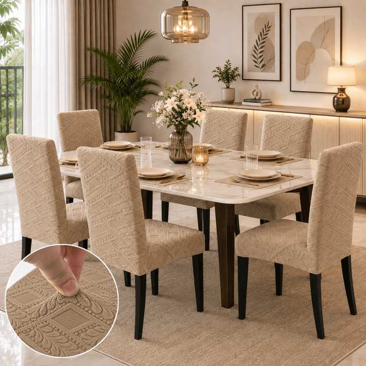 Heritage Jacquard Chair Cover- Stretchable & Elastic Fitted jacquard chair cover Great Happy IN Heritage Khaki 4 PCS (₹450 per pcs) 