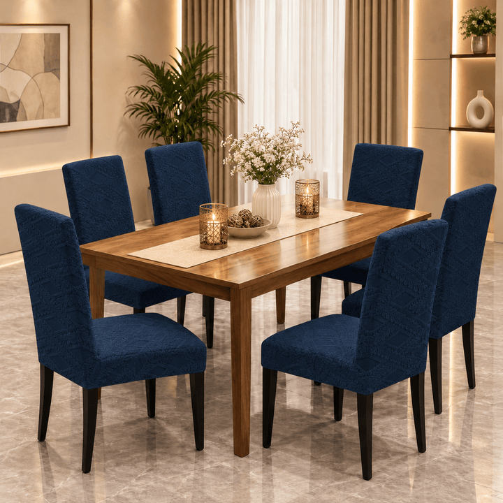 Heritage Jacquard Chair Cover- Stretchable & Elastic Fitted jacquard chair cover Great Happy IN Heritage Navy Blue 4 PCS (₹450 per pcs) 