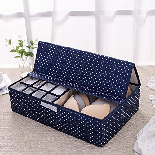 Versatile 17-Grid Innerwear Drawer Organizer Great Happy IN Navy Blue Polka 
