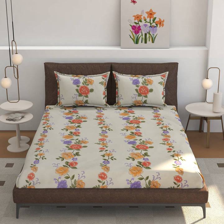 Elastic Fitted Bedsheet (King Size) with 2 Pillow Covers - Buy 2 Get 1 FREE Great Happy IN Ivory Rose KING SIZE 