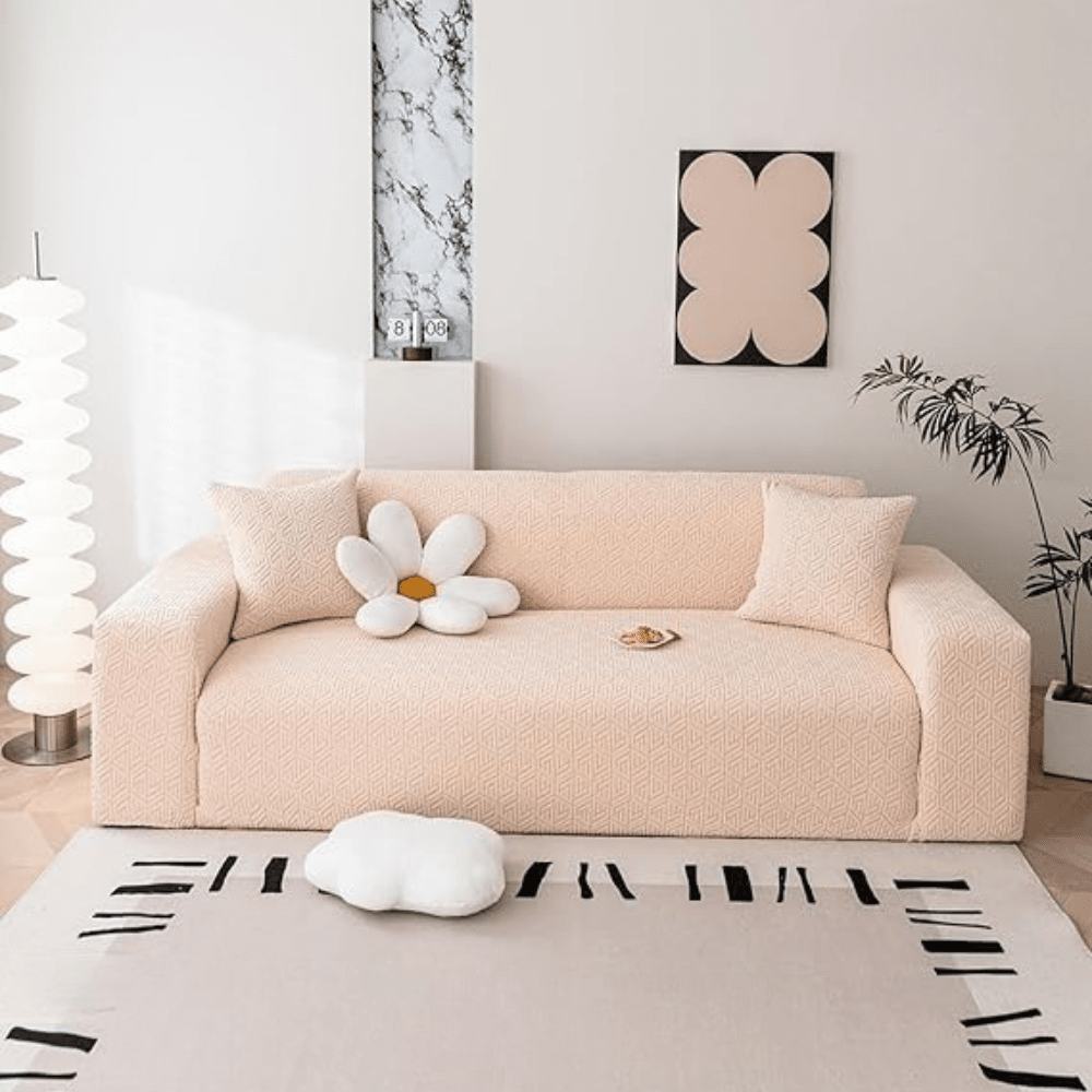 Beige Grain Texture Jacquard Sofa Cover Great Happy IN 