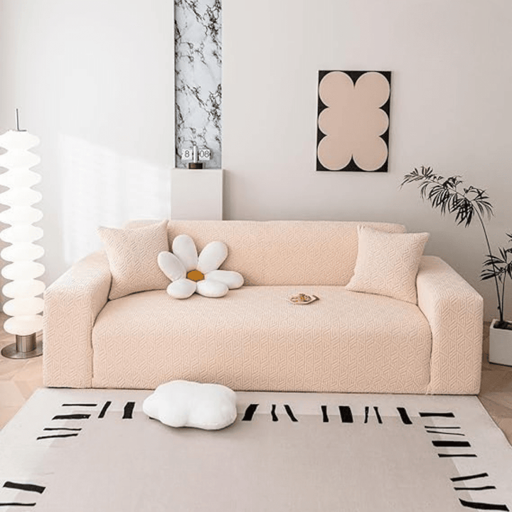 Beige Grain Texture Jacquard Sofa Cover Great Happy IN 