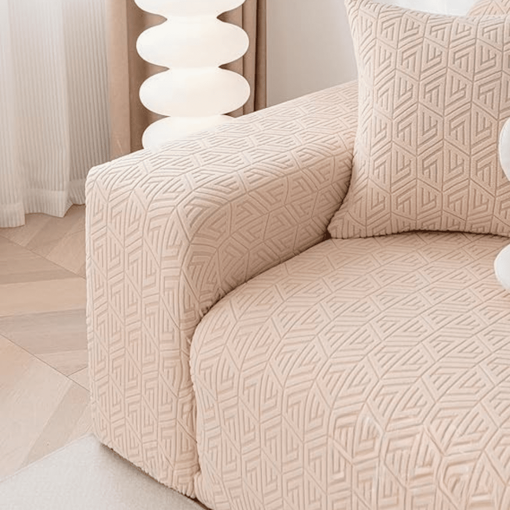 Beige Grain Texture Jacquard Sofa Cover Great Happy IN 