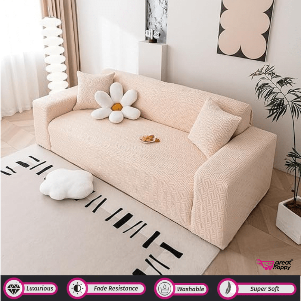 Grain Texture Jacquard Sofa Cover Great Happy IN Beige 1 Seater 