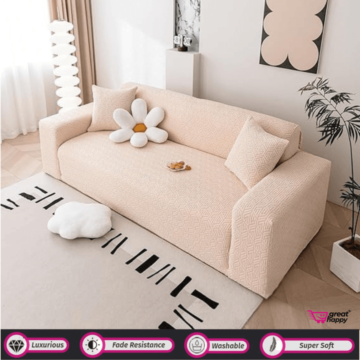 Grain Texture Jacquard Sofa Cover Great Happy IN Beige 1 Seater 
