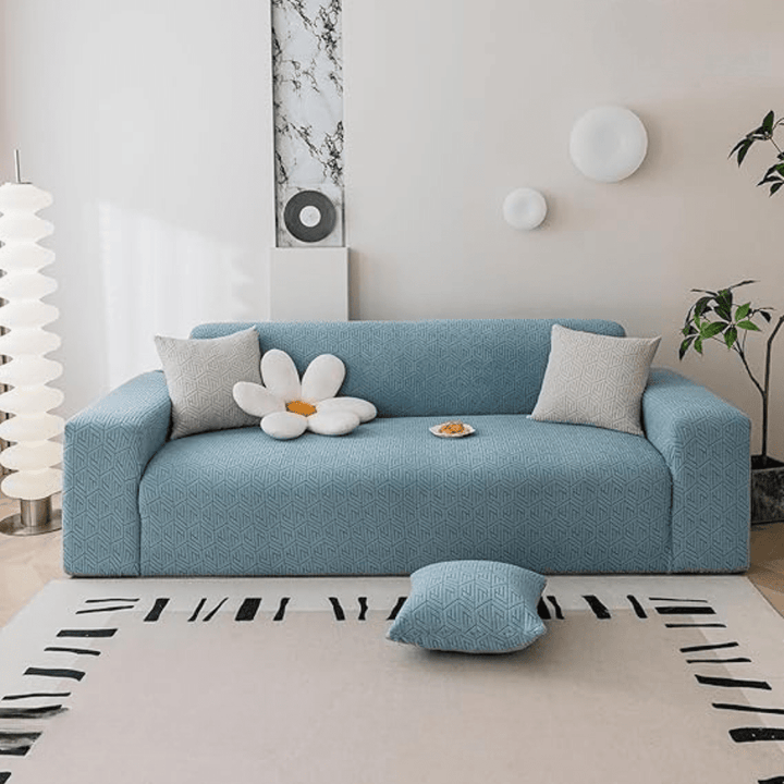 Light Blue Grain Texture Jacquard Sofa Cover Great Happy IN 