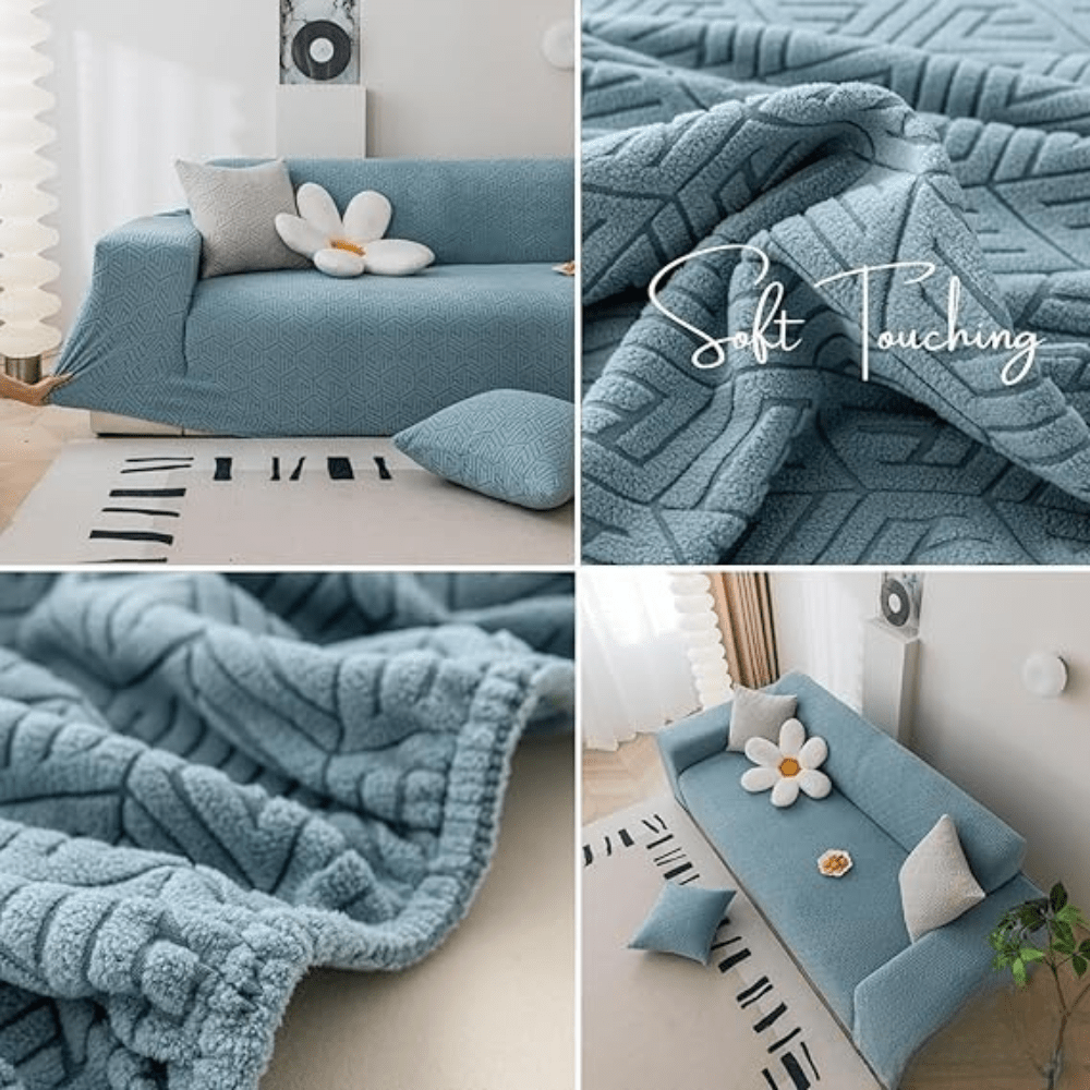 Light Blue Grain Texture Jacquard Sofa Cover Great Happy IN 