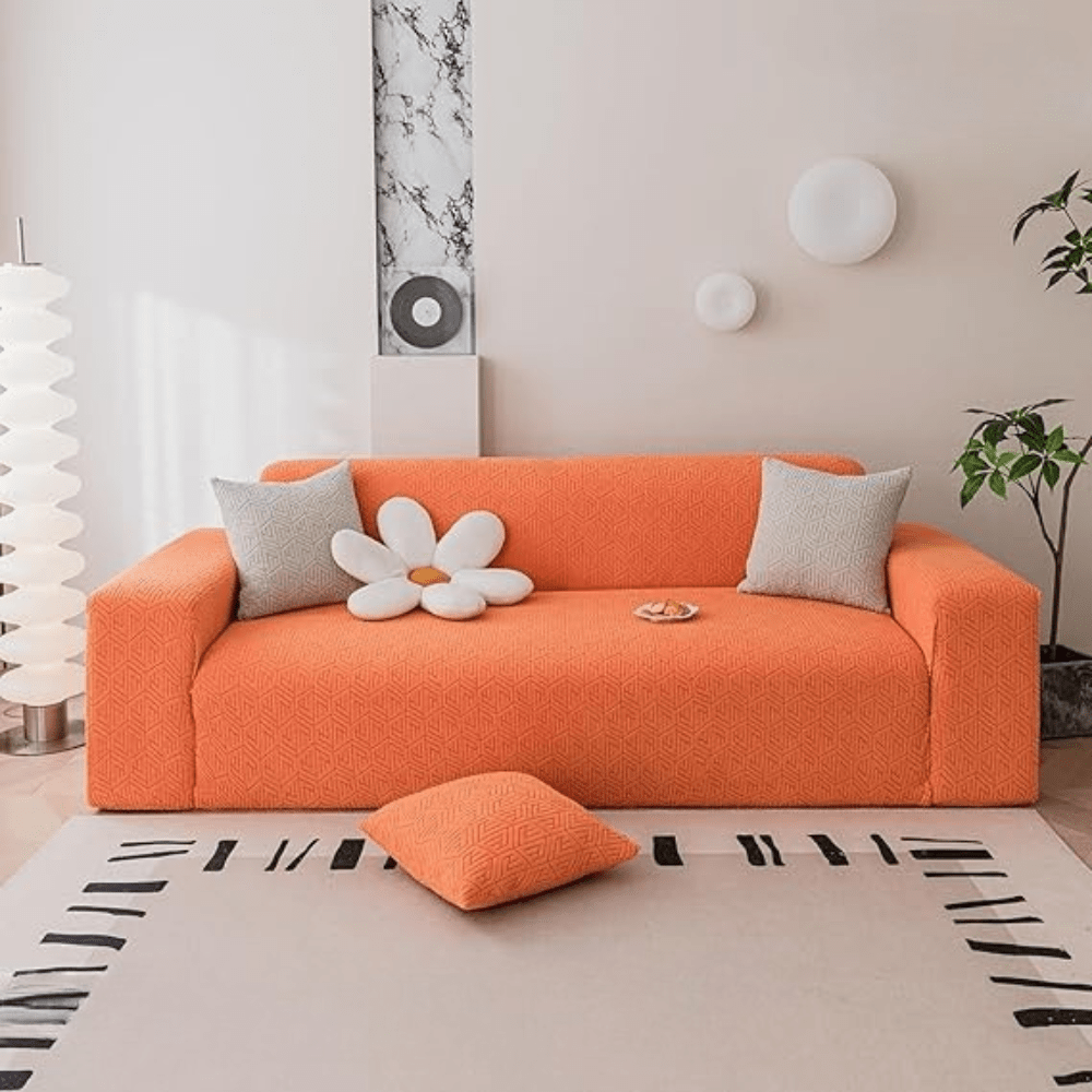 Orange Grain Texture Jacquard Sofa Cover Great Happy IN 