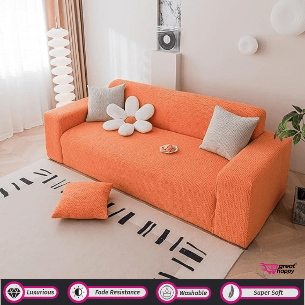 Grain Texture Jacquard Sofa Cover Great Happy IN Orange 1 Seater 