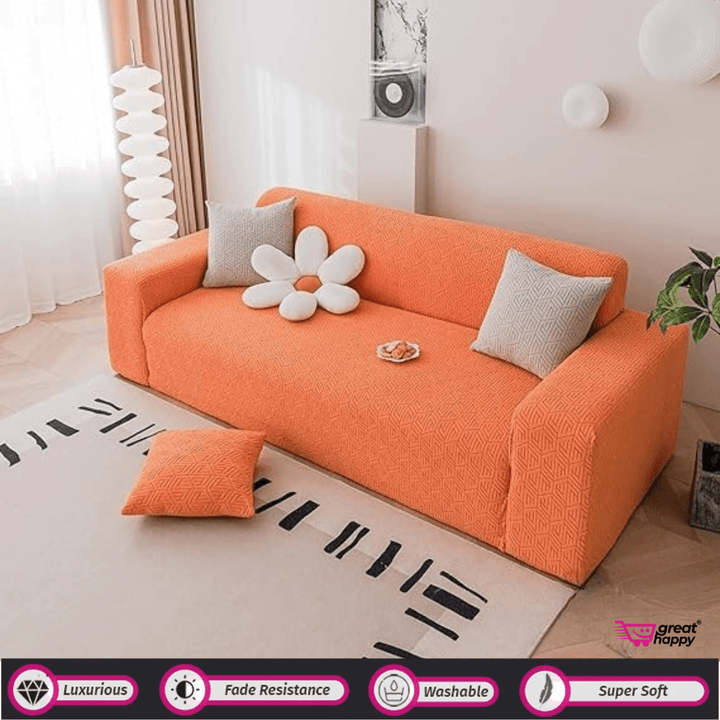 Grain Texture Jacquard Sofa Cover Great Happy IN Orange 1 Seater 
